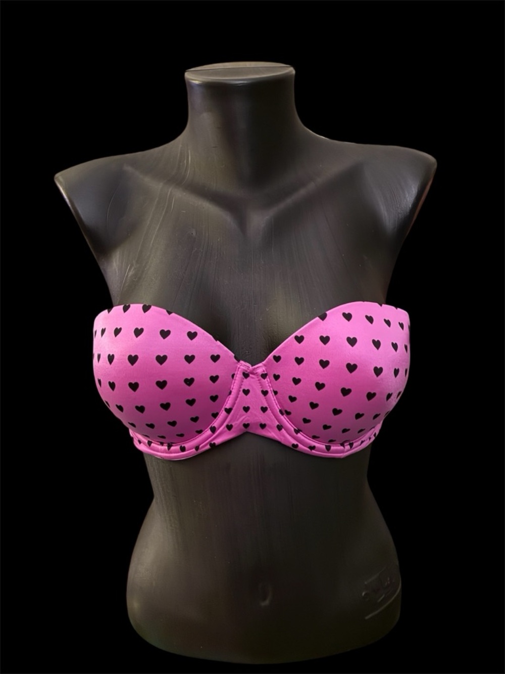 Victoria’s Secret Strapless Pink Heart Print Bandeau multi wear Bra - Valentine